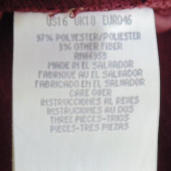 new LESLIE FAY Skirt Suit, 14/16, 2 piece, Jacket & Skirt, Burgundy, washable - Picture 15 of 16